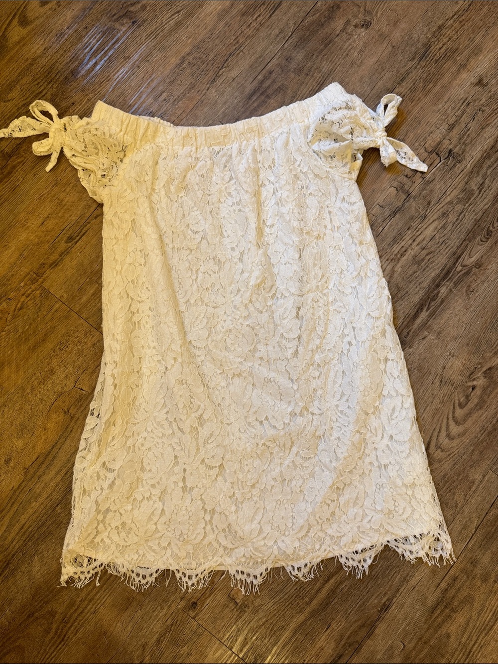 Lulu's Cream Off-Shoulder Lace Mini Dress